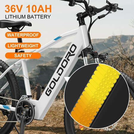 Goldoro X7 350W 26in Electric Mountain Bike, White EB26X7-WT